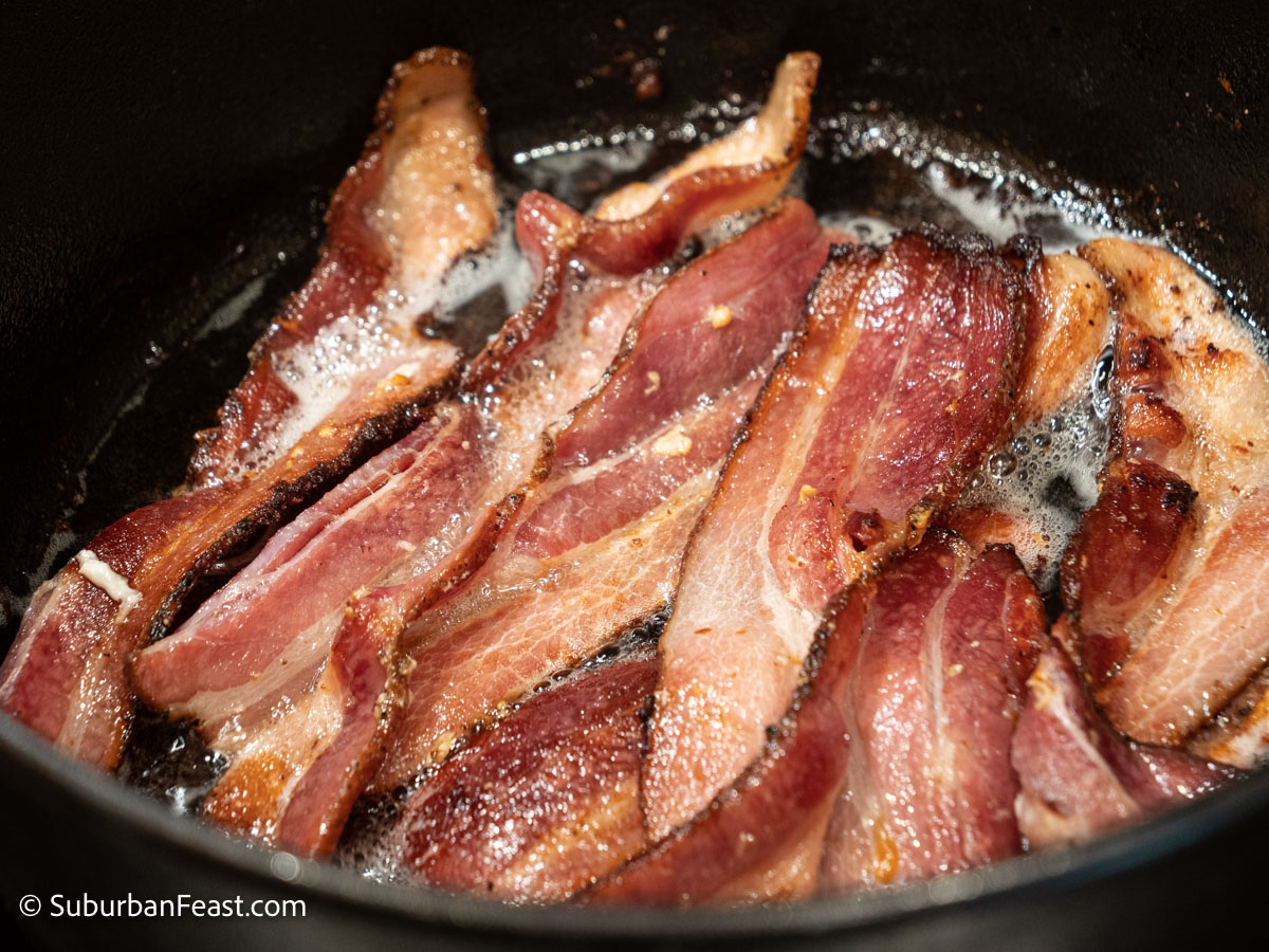 Bacon crisping up in the dutch oven