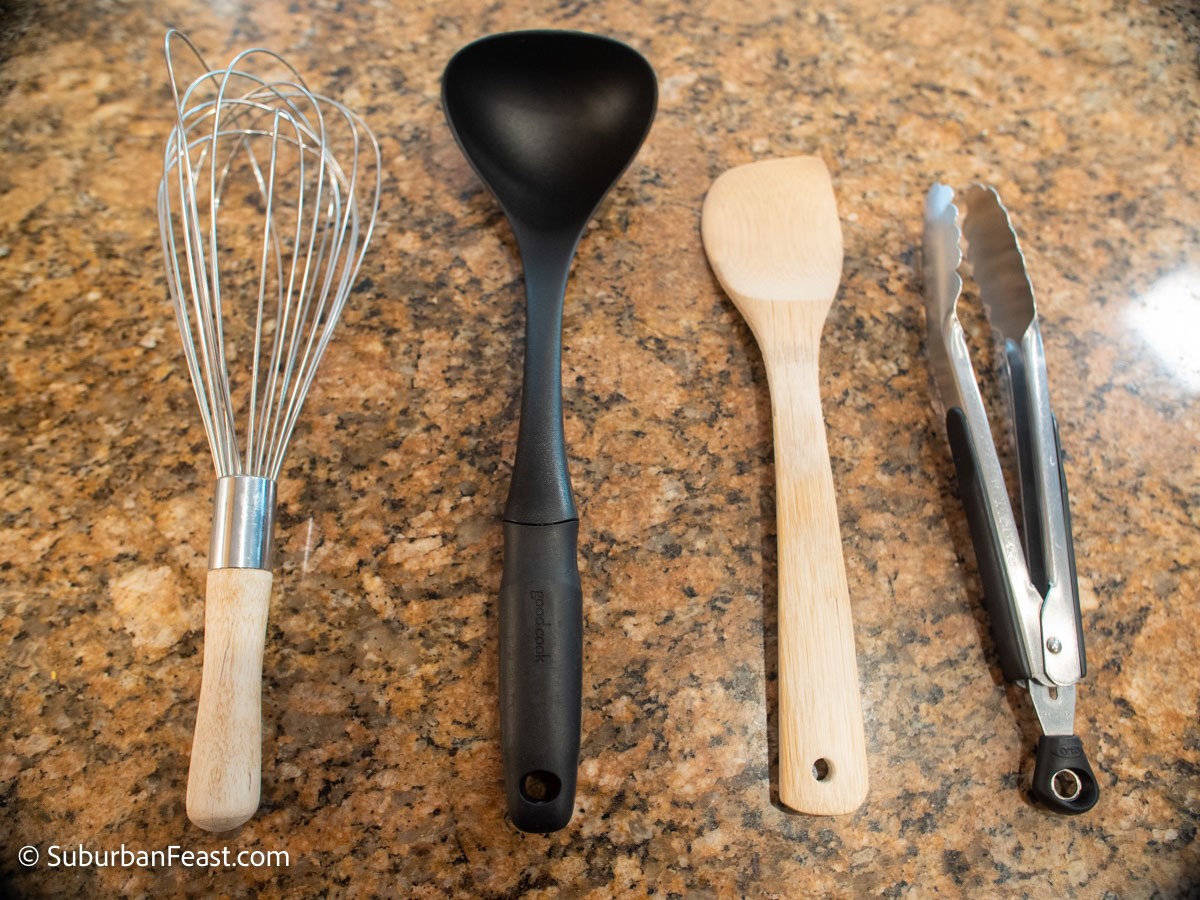 Whisk, Ladle, Bamboo Scraper and Tongs