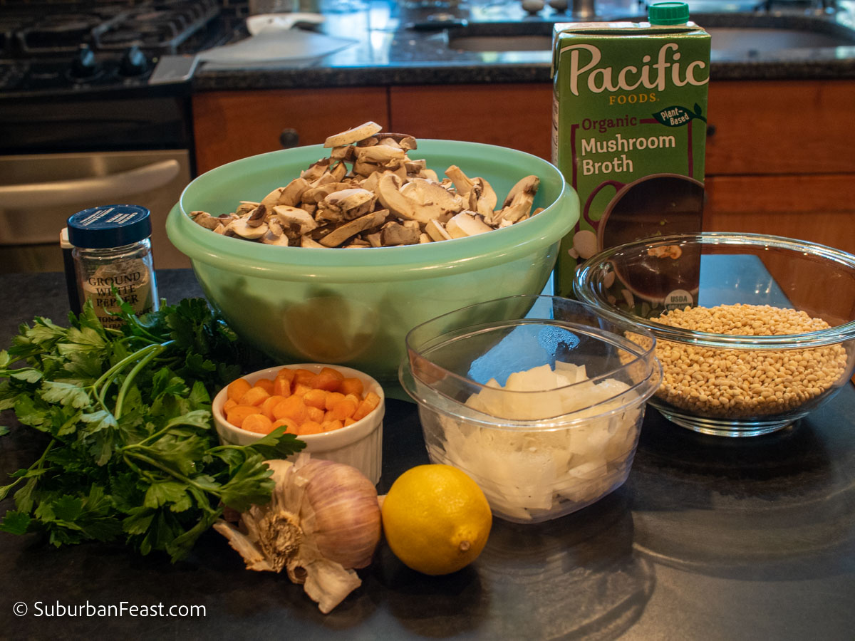 ingredients for mushroom and barley soup